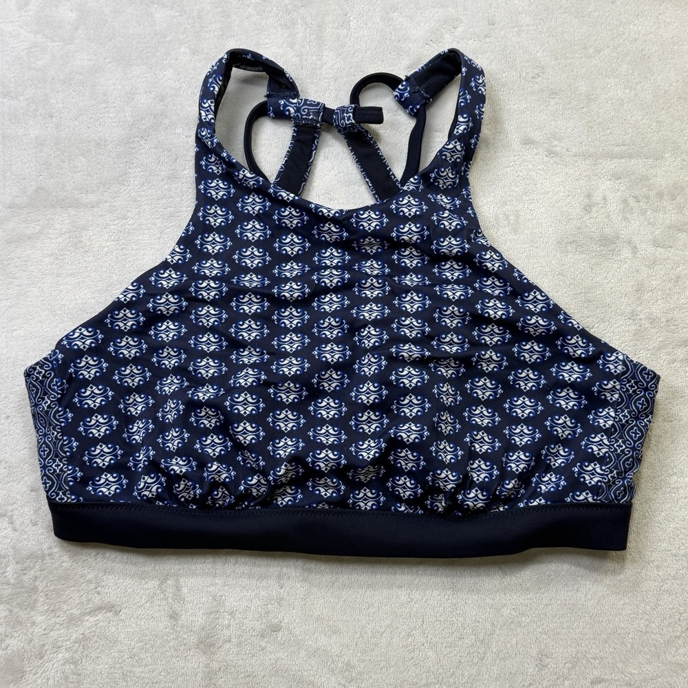 Fabletics Bikini Top Underwire Blue Print Strappy Back Swim‎ 34 B/C